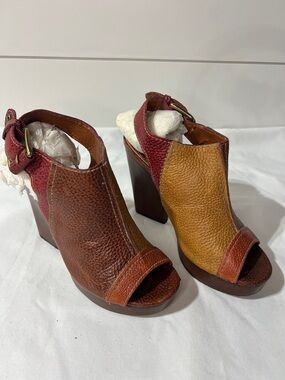 LUCKY BRAND Women’s Multicolor Leather Peep-Toe Block Heel Sandals